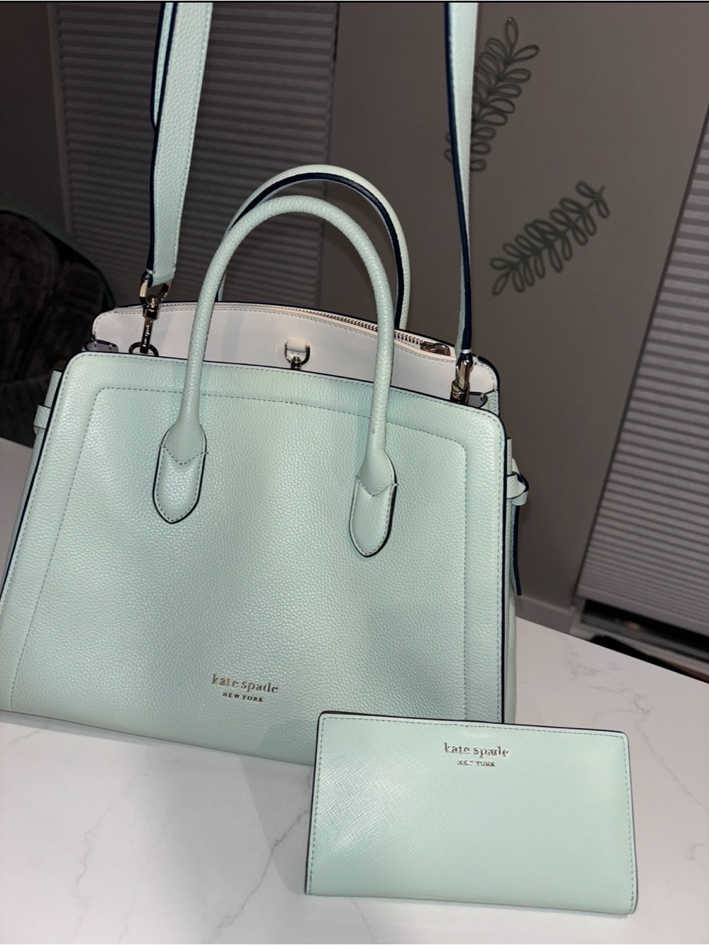 kate spade Mint Green Leather Tote with Matching Wallet
